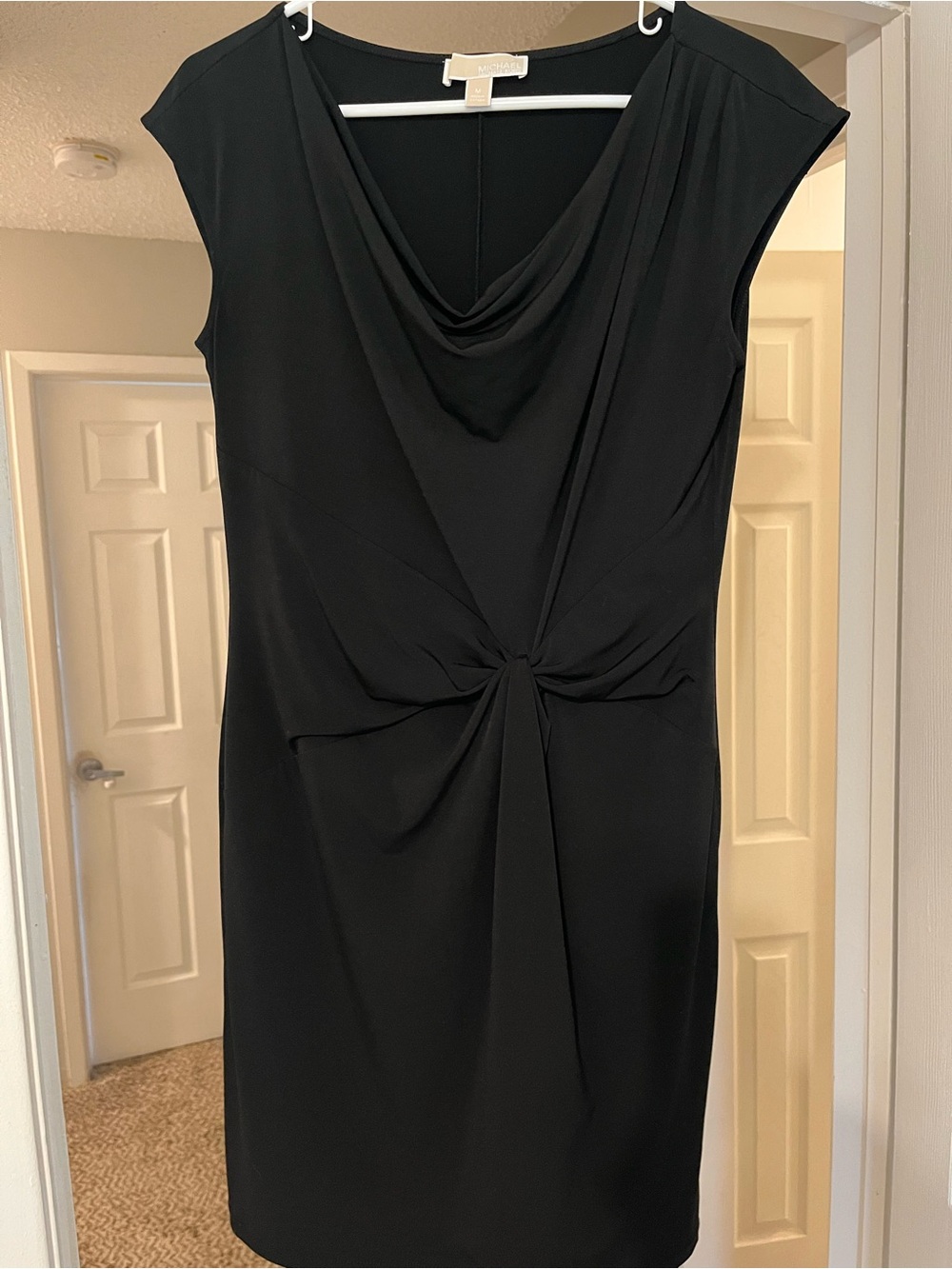 Michael Kors Black Cowl Neck Twist-Front Sheath Dress